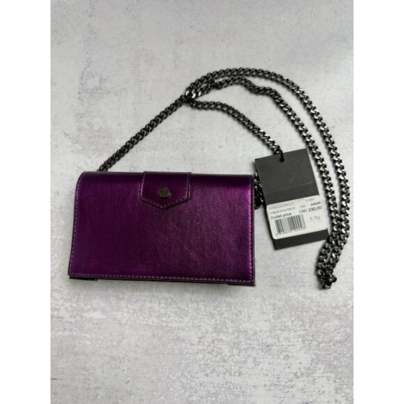 NWT The Kooples Small Emily Purple Leather Clutch Wallet with Chain Strap - Picture 3 of 12
